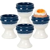 Autumnlife 4 Pcs Egg Cups, Porcelain Egg Holder for Hard Boiled Eggs, Store and Serve Egg Holder, Tray Kitchen Gadgets Tools, for Home Breakfast & Cafe Decor, Blue & Beige