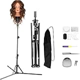 Neverland 63 Inch Wig Stand, Training Head Stands Tripod, Sturdy Metal Hairdressing Doll Mannequin Heads Stand, Canvas Foam Manikin Heads for Wigs, Training and Hairdressing