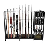 Prometis Gun Storage Racks - Freestanding Floor Wooden Rifle Rack with Pistol Shelves, 9+8 Slots Adjustable Height Storage Solutions and Gun Room Display Stand, Holds up to 9 Long Guns and 8 Handguns