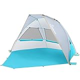 WolfWise 3 Person Beach Tent & Shade with UPF 50+, Portable Sun Beach Shelter with Lightweight, Waterproof, Carry Bag, Extendable Floor, Blue