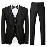 KUDMOL Mens Suit 3 Piece Tuxedo One Button Blazer Vest Trousers Sets for Wedding Party Prom(Black,M)