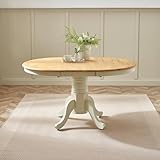 Furniturebox UK 4 to 6 Seat Solid Wood Round Extending Table - Padstow Cream & Oak Effect Pedestal Extendable Dining Table - Traditional Classic Farmhouse Dining Furniture - Solid Rubberwood