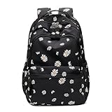 Daisy Print Girls Backpacks, Water-resistant Casual School Bags Daypacks for Girls, Daisy-Black