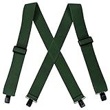 YYKSYDPT Mens Braces with Very Strong 4 Metal Clips 50 MM Wide Heavy Duty Suspenders X Shape Braces for Motorcycle Trousers (Army Green)