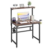 TREETALK Computer Desk,80CM Industrial Writing Desk with Height Adjustable Monitor Stand to 5 Position(84.5-120cm), PC Laptop Workstation with Cupholder and Headphone Hook for Home Office