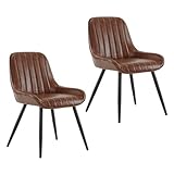 Lestarain Dining Chairs Set of 2 Vintage Kitchen Counter Chairs Lounge Leisure Living Room Corner Chairs With Metal Legs PU Leather Seat and Backrests,Brown