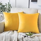 AMFUN Set of 2 Velvet Cushion Covers,Apricot 40x 40cm Luxury Velvet Square Throw Pillow Cases, Decorative Throw Pillowcases with Invisible Zipper, for Livingroom Sofa Bedroom