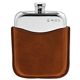 English Pewter Company 6oz Pewter Hip Flask with Luxury Brown Leather Pouch [PLF01]