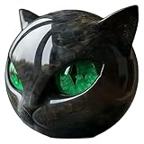 KIKAWORD Black Cat Stone Sculpture, Elegant Home Décor, Hand Carved Crystal Stone, Cute Gemstone Decoration Gift for Cat Lovers, Black Cat Ornament for Bookshelf, Office (1Pcs Green)