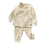 Baby Kids 100% Cotton Thermal Underwear Sets Pyjamas Set Boys Girls Nightwear Sleepwear Underwear Beige 12-18Months