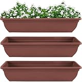 ALLEZ - 3pcs Trough Planter Terracotta - Window Box Planter, Plants Flower Long Pot - Indoor Outdoor Rectangular Planters - Durable Planters For Herbs, Shrubs, Window Sill Pots 60cm (3, Terracotta)