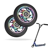 YANGUN Scooter Wheels 100mm, 2 Pcs Scooter Spare Wheels with ABEC 9 Bearings Fit, Stunt ScooterWheel Colorful Pu Wheel Alloy Series Pro Stunt Scooters Wheel for Razor/Apollo/Cox Swain StuntScooters