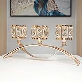3 Arms Crystal Bowl Tealight Candelabra Votive Candle Stand, Candlestick Holders Wedding centerpieces for Tables Crystal Candlestick，Centerpiece Table Decorations (Gold)