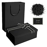 Black Gift Box, Luxury Gift Boxes with Lids Ribbon Greeting Card Shredded Paper and Paper Gift Bag Jewellery Gift Boxes for Valentines Day Presents Birthdays Wedding Anniversaries(22 * 16 * 8.5cm)