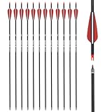 32 inch Carbon Arrow Hunting Arrows Spine 500 with 100 Grain Removable Tips for Archery Compound Bow Recurve Bow Practice Shooting (Pack of 12)