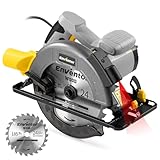 Enventor Circular Saw, 1400W 6000RPM Electric Circular Saws with Laser Guide, Max Cutting Depth 62mm (90°), 48mm (45°), Saw Blades(185mm, 24T), Pure Copper Motor, Ideal for Wood Cutting Corded