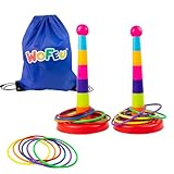 WOFEU Ring Toss Game for Kids with 18 Throwing Rings and Travel Bag, Colorful Tossing and Active Play Set,Garden Games Outdoor Play Equipment for Children,Quick Setup for Indoor and Outdoor Use