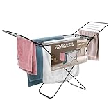 CUQOO Foldable Airer - Compact Clothes Drying Rack, Winged Heavy Duty Indoor Airer, Outdoor Clothing Drying Rack w/ 22 Bars, Large Stainless Steel Laundry Clothes Horse Black