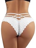 FULLJOYLOVE Lace Thongs for Women Plus Size Naughty Tangas Knickers Ladies Lace Underwear Sexy Stretchy Hollow Panties Briefs White