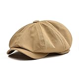 BOTVELA Men's 8 Piece Newsboy Flat Cap 100% Cotton Gatsby Ivy Golf Cabbie Hat (Khaki, 7 5/8)