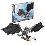 MEGA Skyrim Action Figures Building Toys, Alduin the World Eater with 619 Pieces, with 1 Dragonborn Figure, for Collectors, HXR98