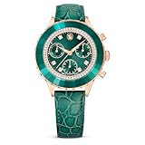 Swarovski Octea Chrono watch, Swiss Made, Leather strap, Green, Rose gold-tone finish