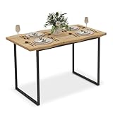 ARTETHYS Dining Table, 120cm Kitchen Table for 4-6 People, Wooden Oak Effect Dining Tables with Metal Legs Curved Edge for Restaurant Home