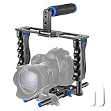 Neewer Aluminum Alloy Camera Video Cage Film Movie Making Kit, with Top Handle, Dual Hand Grip, Two 15mm Rods, Compatible with Canon, Sony, Fujifilm, and Nikon DSLR Camera and Camcorder (Black + Blue)