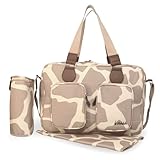 My Babiie Changing Bag Tote - With Insulated Bottle Holder, Portable Changing Mat, Baby Travel Bag, Nappy Messenger Bag, 2 Front Pockets - Giraffe