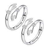 BEIBXHQQ Silver Women's Hug Ring Set - Adjustable Open Design for Friendship, Couples, Mother and Daughter - Diamond Jewelry