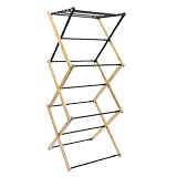 JVL Bamboo Extendable 3 Tier Concertina Clothes Airer, Brown, Iron