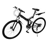 26 Inch Mountain Bike, Adult Folding Mountain Bikes 21 Speed Foldable Bicycle with Dual Disc Brakes, Carbon Steel Frame Hardtail Bicycle for Men and Women Between 5.25 And 5.6 Feet Tall