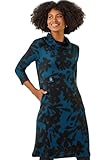 Roman Originals Cowl Neck Dress for Women UK - Ladies Button Detail Shift Work Office Autumn Winter Knee Length Casual 3/4 Full Length Sleeve Round High Warm Neckline - Teal - Size 14