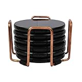 Marbco Black Granite Round Stone Coasters Polished Best Granite Stone Coasters with a fine Color and Solid Build Material Set of 4 (Set of 6)