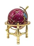 Unique Art 6-Inch Tall Pink Rubilite Pearl Swirl Ocean Mini Table Top Gemstone World Globe with Gold Tripod