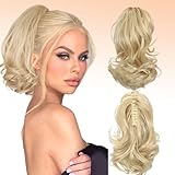 Webshaiy 12" Short Ponytail Extension, Claw Clip in Ponytail Hair Extensions Natural Curly Wavy Synthetic Fake Pony Tail Hair Pieces for Women Daily Use Natural Blonde