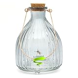 CKB LTD 1x Large Wasp Trap Catcher - Ribbed Glass Honey Pot Bottle Design with Metal Hanger Traditional Attractive Hanging For Insect Indoor Outdoor Garden Pest Control