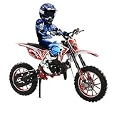 loyliawa 49cc Kids Dirt Bike - Gas Powered Motocross Motorcycle for Boys & Girls Ages 8-12, Off-Road Mini Bike with Dual Disc Brakes & 40KM/H Max Speed - Perfect Children's Day/Birthday Gift Red