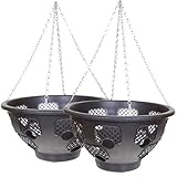 Trendi®Easy Filling Hanging Baskets/Planters Black 14"/ Indoor Outdoor Garden Porch Decoration With Chain 46cm (2 x Hanging Baskets)