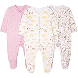 Vicloon Unisex Newborn Baby Growone-Piece, 3Pcs Snap Buttons Baby Sleepsuits, 100% Cotton Rompers Long Sleeve Boys Girls, Soft & Airy, Footless Babies Grows Sleepsuits for 0-3M/3-6M/6-9M/9-12M
