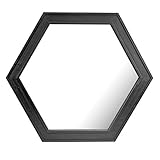 Stonebriar Decorative 24" Hexagon Hanging Wall Mirror with Black Painted Wood Frame and Attached Hanging Bracket