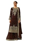 STEP N SHOP.COM Festival Wear Foux Gorgette Sharara Style Suit 17051, Brown, Medium
