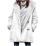 ANHATUIV Women'S Fuzzy Fleece Pea Coat Womens Coats Warm Sherpa Lined Suede Leather Jackets Fur Long Sleeve Thicken Hooded Parka Outerwear With Pockets S-5XL