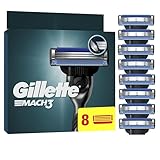 Gillette Mach3 Razor Blades Men, Pack of 8 Razor Blade Refills, Upgraded Lubrastrip for an Enhanced Glide