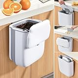 Foldable Hanging Trash Bin with Lid,10L Rubbish Bin Kitchen Compost Bin Hanging Trash Can for Counter top/Under Sink/Kitchen/Camping/Car/Bathroom/Office/Bedroom