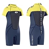 Osprey Origin 3mm Wetsuit, Kids Shortie Summer Wetsuit, Boys and Girls Short Sleeve Wetsuit Neoprene, M, Yellow