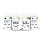 ZEISS Anti-Bacterial Lens Wipes, Lens Cleaner for Glasses, Cameras & Binoculars, Individually Packed Single Use Disposable Cloths in Sachets, Portable Spectacle Cleaning , 70% alcohol - 4 Packs of 30