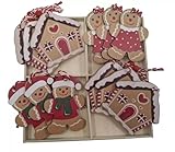 12x 6cm Gingerbread House/Man Christmas Tree Decoration Wooden Festive Ornament Baubles Xmas