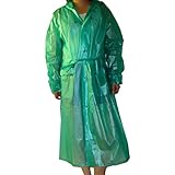 JnDee Quality Smooth Soft See Through Plastic PVC Vinyl Hooded Raincoat MAC Unisex Waterproof Full Length Coat (XL, Green)