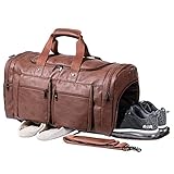 Weekender Bag with Shoe Compartment,Waterproof Leather Overnight Bag Beis Weekender Bag Mens Travel Duffle Bag Large Carry on Bag Travel Tote Duffel Bag for Men or Women-Brown